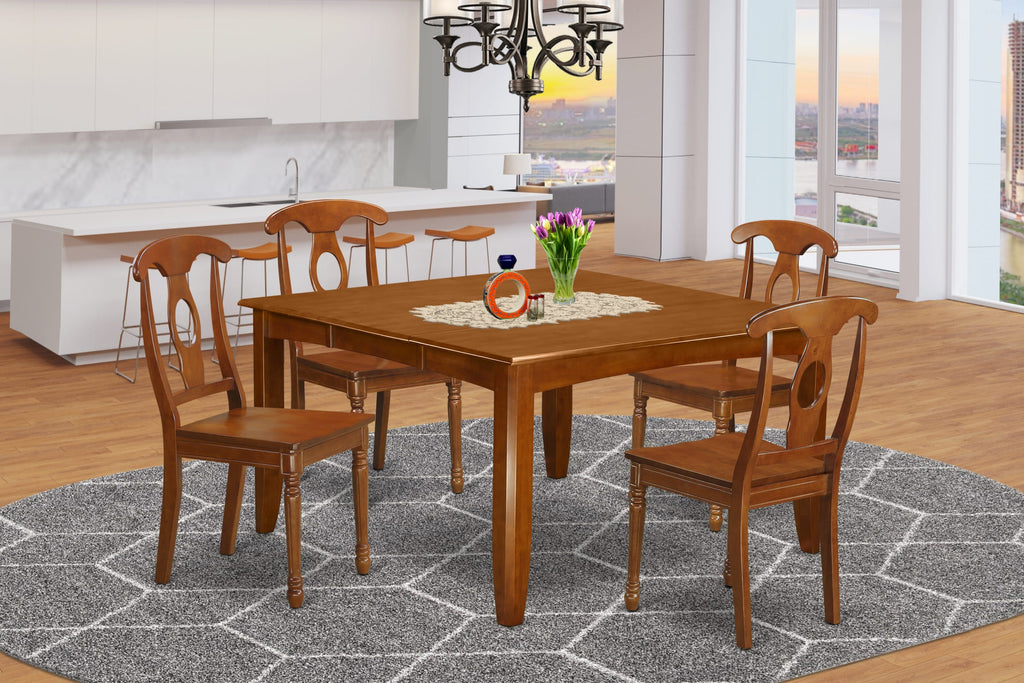 PFNA5-68U-7 Stylish 5-Piece Saddle Dining Set with Expandable Butterfly Leaf and 4 Chairs