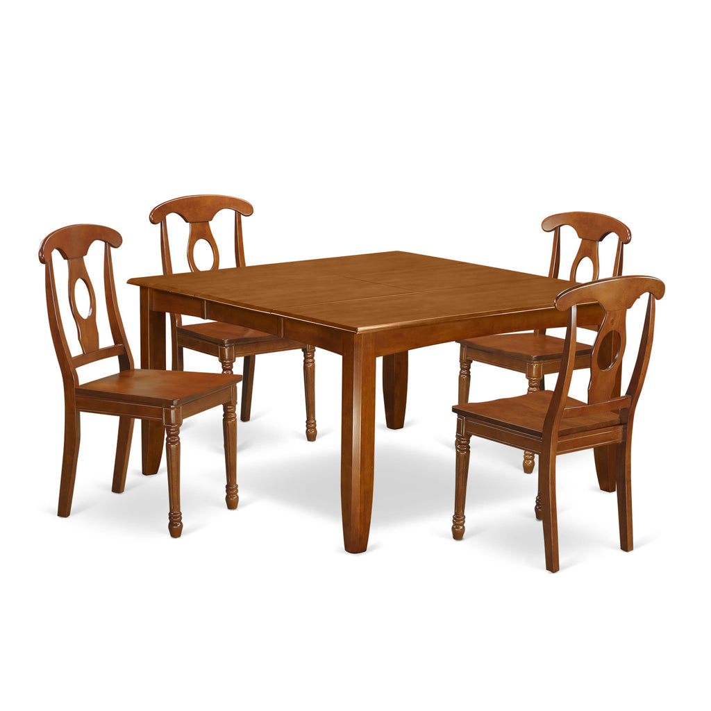 PFNA5-68U-7 Stylish 5-Piece Saddle Dining Set with Expandable Butterfly Leaf and 4 Chairs