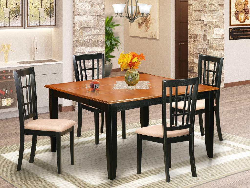 PFNI5-FT2-H 5-Piece Dining Set with Butterfly Leaf Table & 4 Upholstered Chairs, Black & Cherry