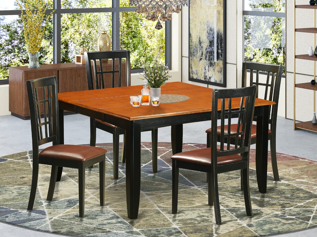 PFNI5-PR6-MZ 5-Piece Square Dining Set with Expanding Table and Upholstered Chairs for 4, Black Cherry Tone