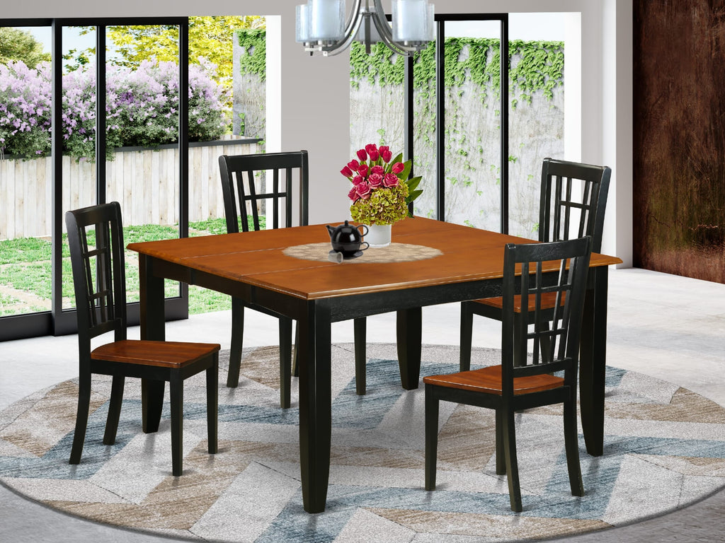 PFNI5-LQ5-E Elegant Black & Cherry 5 Seat Dining Ensemble Featuring Expanding Table and Wood-Chair Set