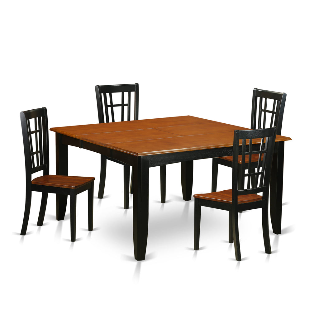 PFNI5-LQ5-E Elegant Black & Cherry 5 Seat Dining Ensemble Featuring Expanding Table and Wood-Chair Set