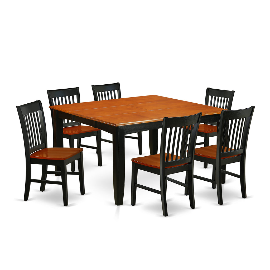PFNO7-YQK-U 7-Piece Dining Ensemble with Square Extendable Table & 6 Chairs, Black & Cherry, 54x54 Inch