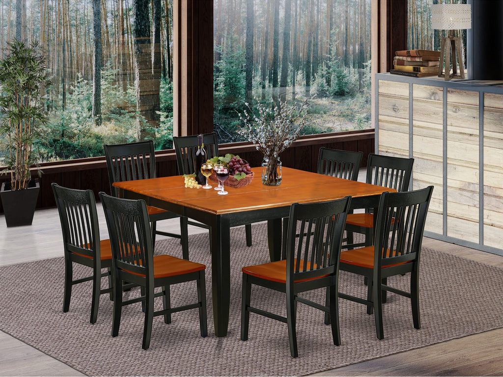 PFNO9-VZF-X 9-Piece Set Expanded Kitchen Square Table & 8 Chairs in Rich Black and Cherry Finish