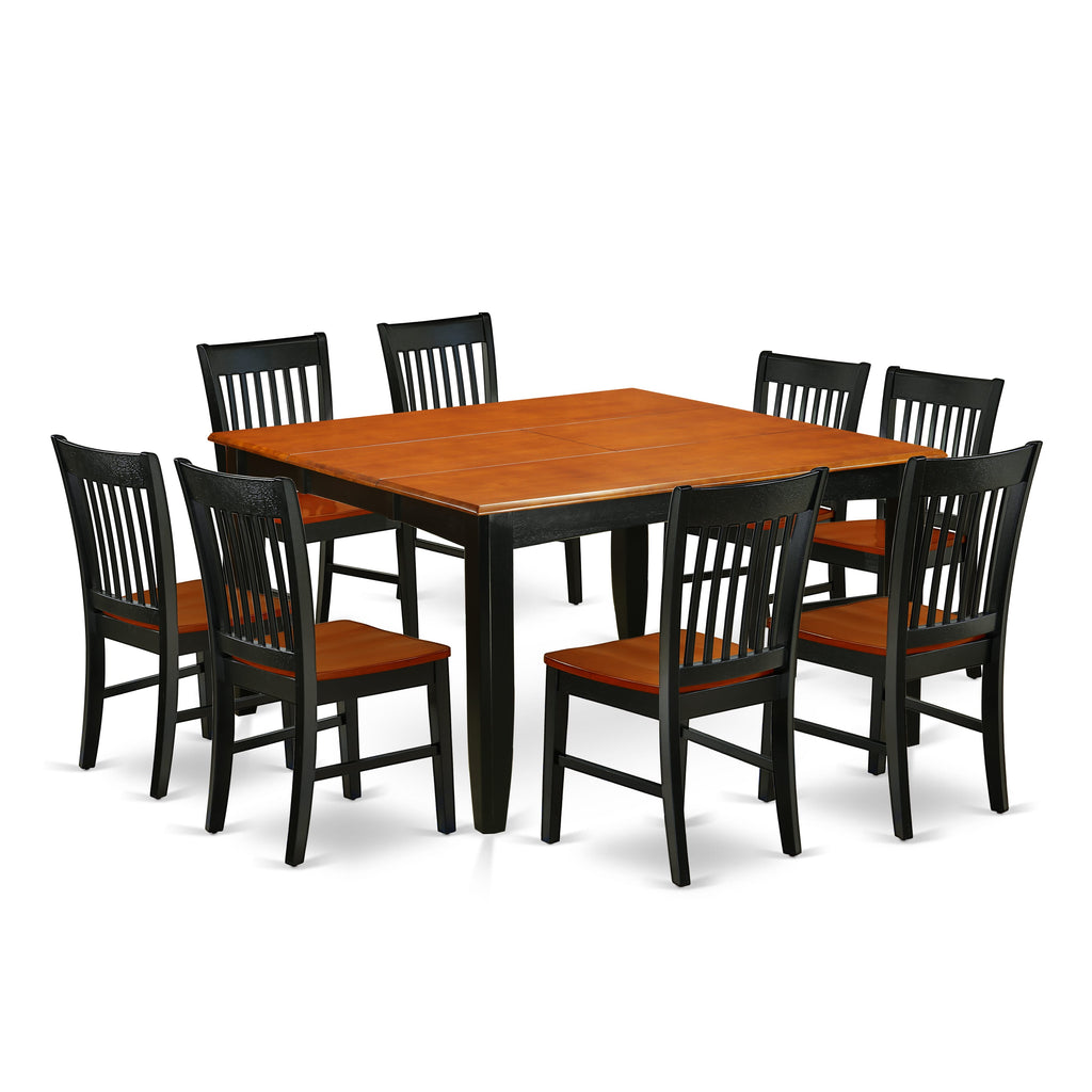 PFNO9-VZF-X 9-Piece Set Expanded Kitchen Square Table & 8 Chairs in Rich Black and Cherry Finish