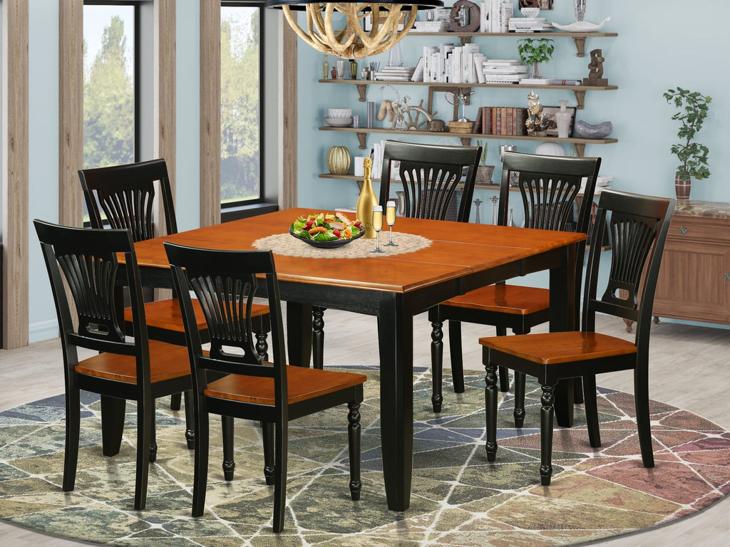 PFPL7-EZA-7 Sophisticated Dining Set 7 Pcs Square Table with a Butterfly Extension and 6 Chairs, Black & Cherry