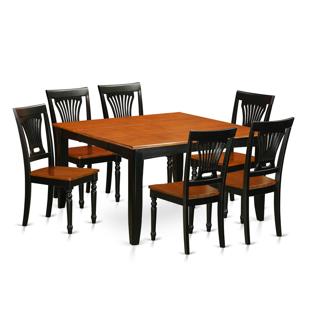 PFPL7-EZA-7 Sophisticated Dining Set 7 Pcs Square Table with a Butterfly Extension and 6 Chairs, Black & Cherry