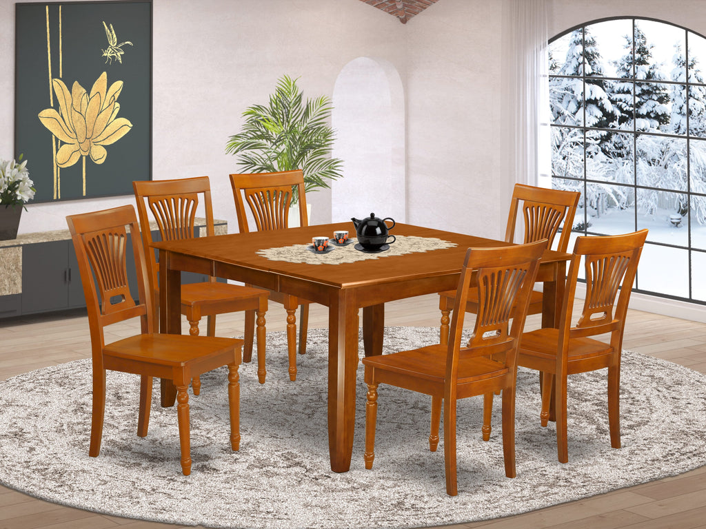 PFPL7-OTA-G 7-Piece Square Dining Set with Fold-Out Leaf and 6 Chairs, Rustic Brown 54x54