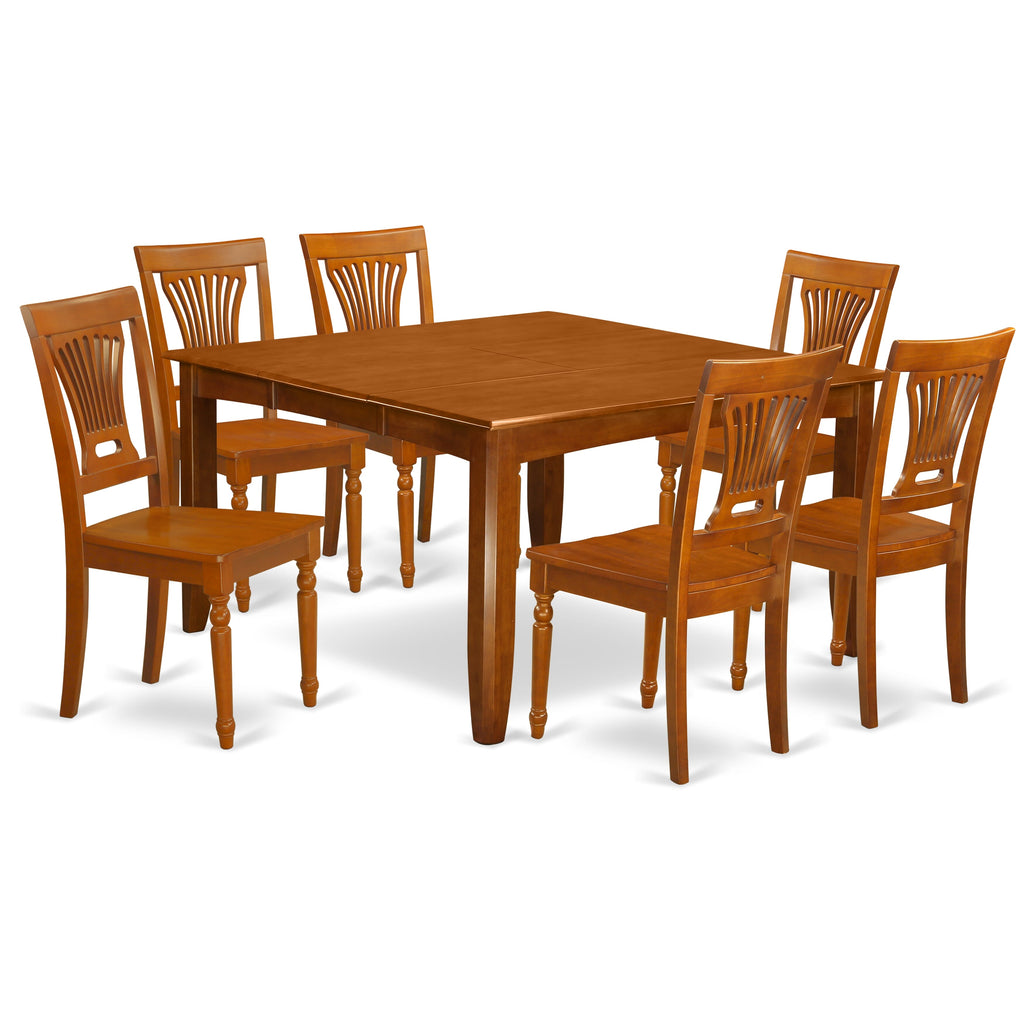 PFPL7-OTA-G 7-Piece Square Dining Set with Fold-Out Leaf and 6 Chairs, Rustic Brown 54x54