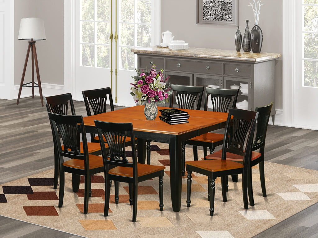 PFPL9-2UW-P Sophisticated 9-Piece Dining Ensemble with Expandable Table & 8 Wooden Chairs, 54x54 Inch, Black & Cherry