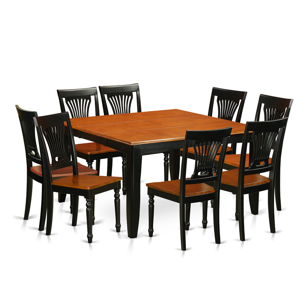 PFPL9-2UW-P Sophisticated 9-Piece Dining Ensemble with Expandable Table & 8 Wooden Chairs, 54x54 Inch, Black & Cherry