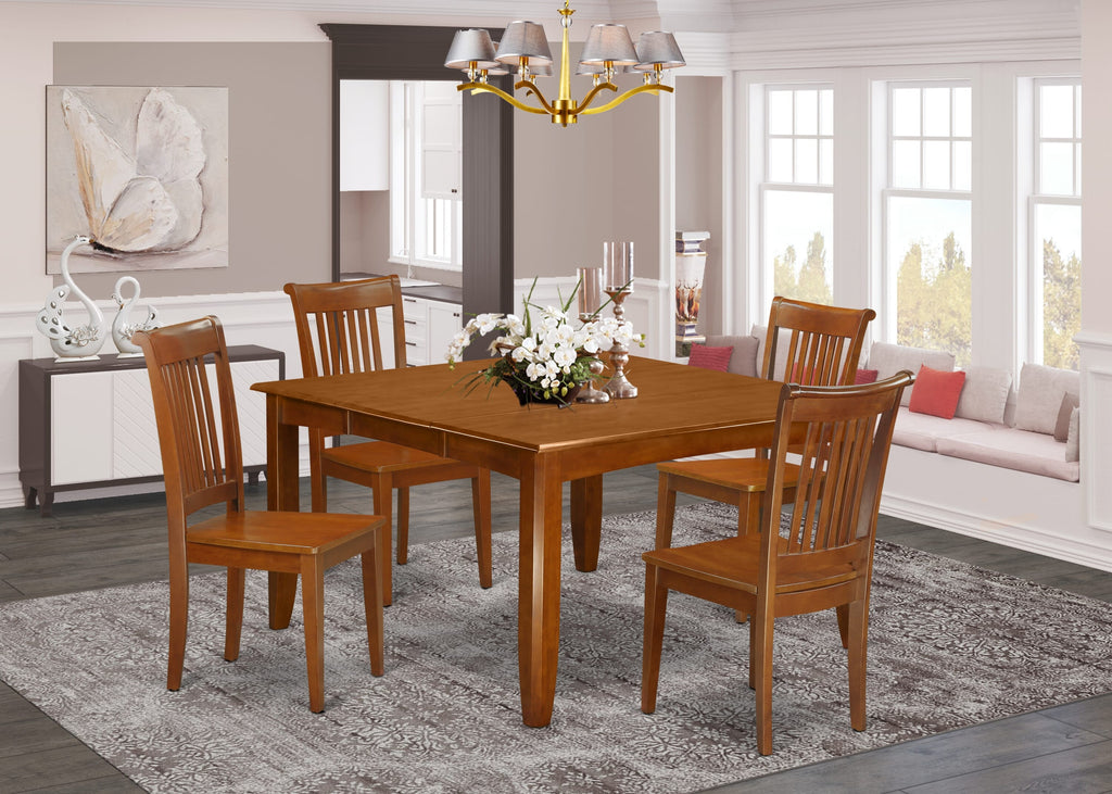 PFPO5-Z5E-3 5-Piece Dining Ensemble with Convertible Square Table and Chairs, Rich Brown