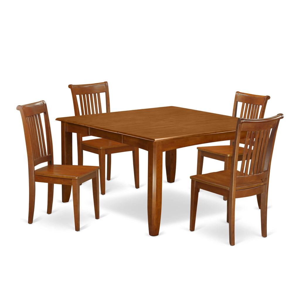 PFPO5-Z5E-3 5-Piece Dining Ensemble with Convertible Square Table and Chairs, Rich Brown