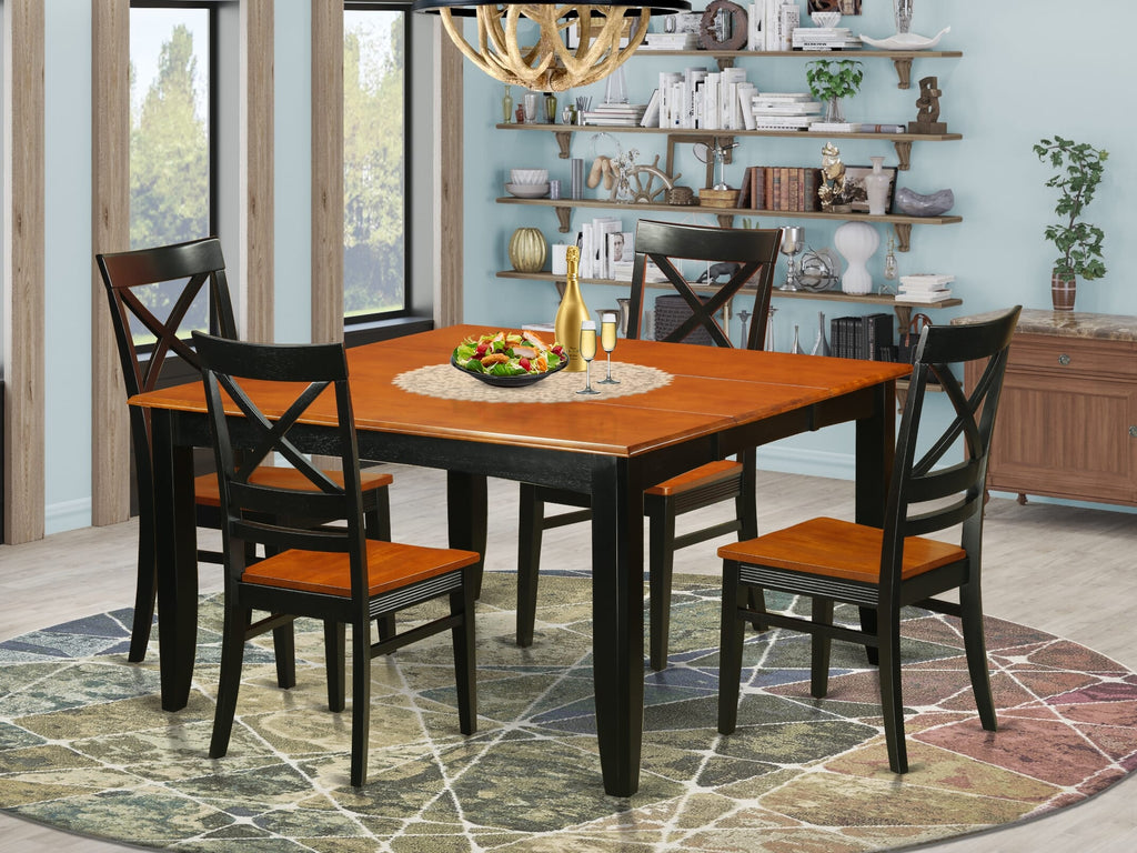 PFQU5-0MU-D Elegant 5-Piece Dining Ensemble with Expanding Table and 4 Chairs in Rich Cherry Black Finish, 54 Square Size