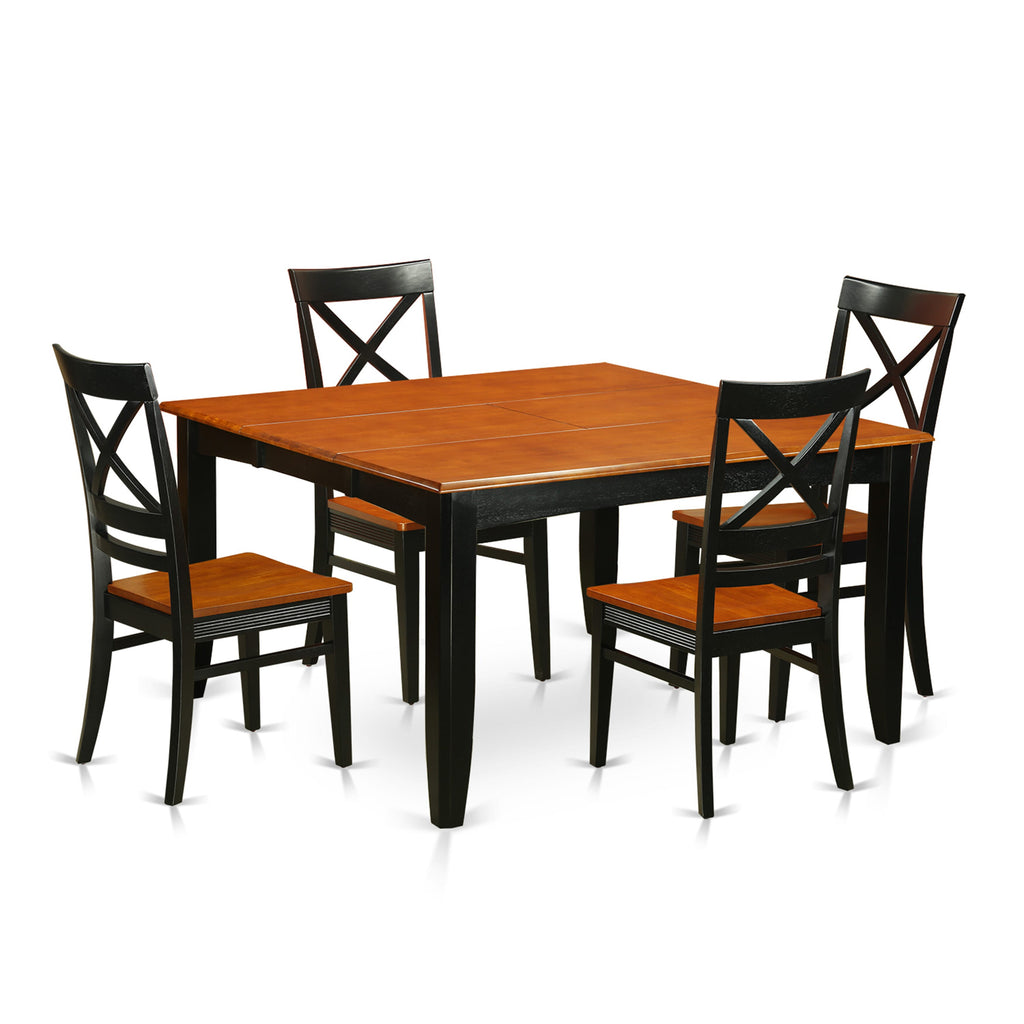 PFQU5-0MU-D Elegant 5-Piece Dining Ensemble with Expanding Table and 4 Chairs in Rich Cherry Black Finish, 54 Square Size