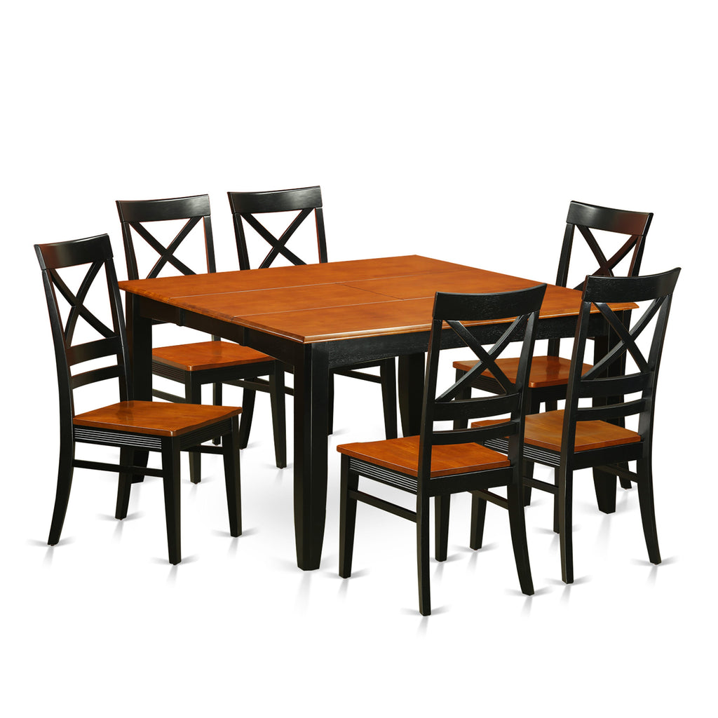 PFQU7-S1G-E Elegant 7-Piece Kitchen Dining Set with Butterfly Leaf Table and 6 Chairs, 54 Black & Cherry Wood