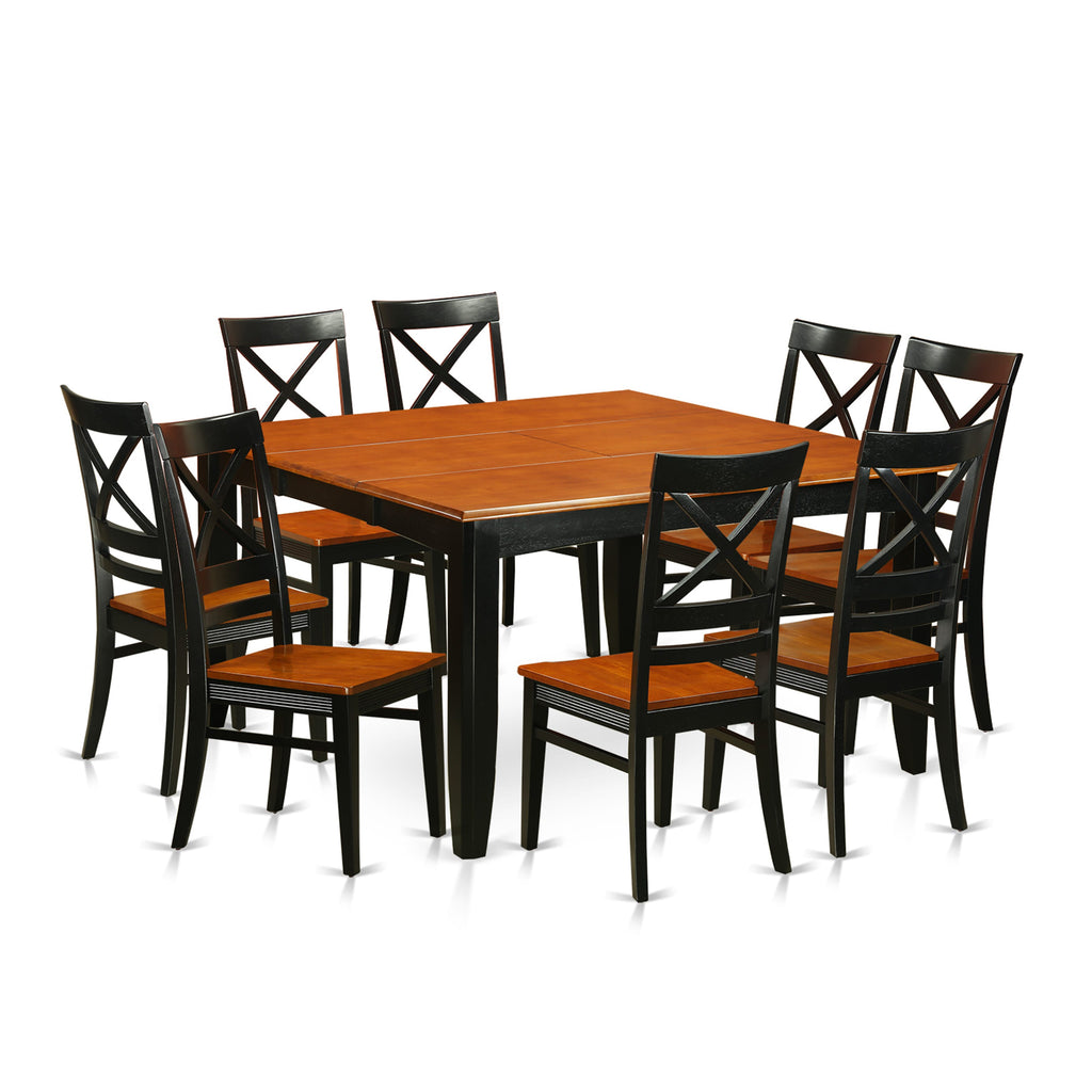 PFQU9-NCL-I 9-Piece Dining Ensemble With Square Table & Butterfly Leaf, 8 Chairs, Black & Cherry Finish