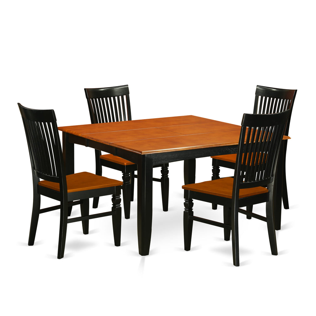 PFWE5-O0R-2 Elegant 5-Piece Dining Set Square Table with Leaf & 4 Chairs, Black & Cherry Finish