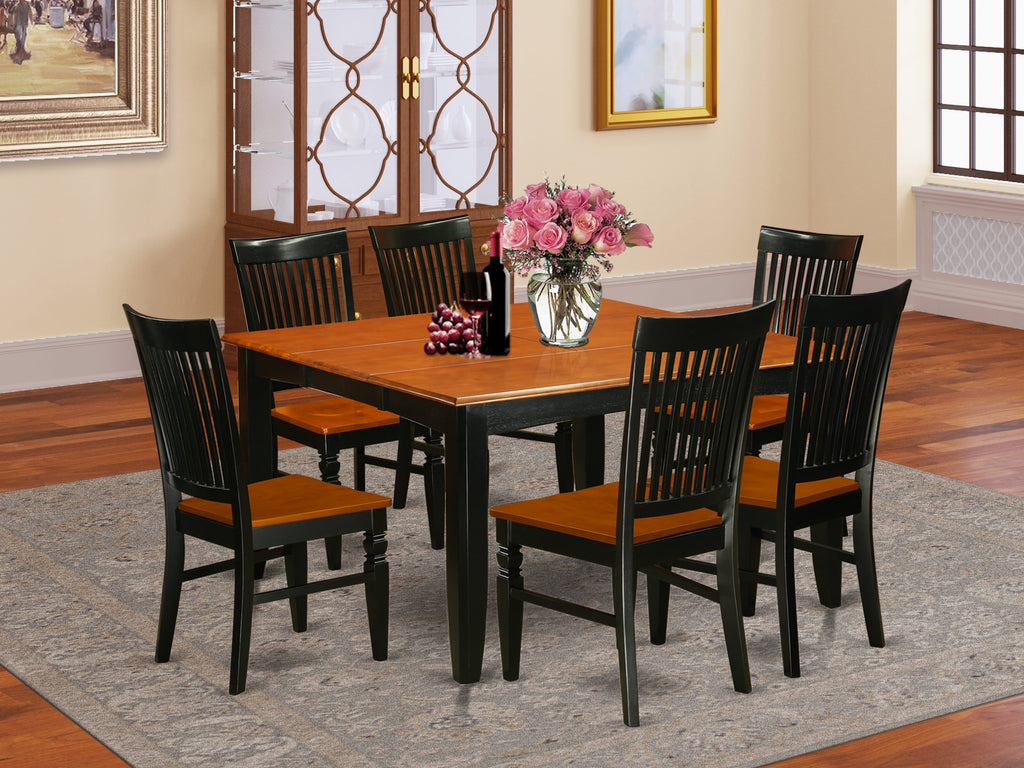 PFWE7-EOX-K 7-Piece Dining Ensemble with Extendable Square Table & 6 Black and Cherry Chairs
