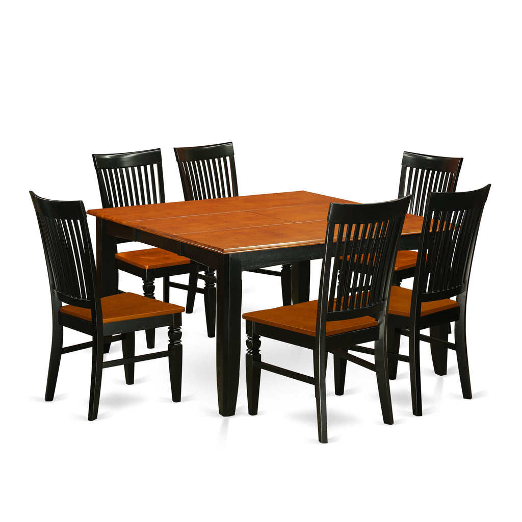 PFWE7-EOX-K 7-Piece Dining Ensemble with Extendable Square Table & 6 Black and Cherry Chairs