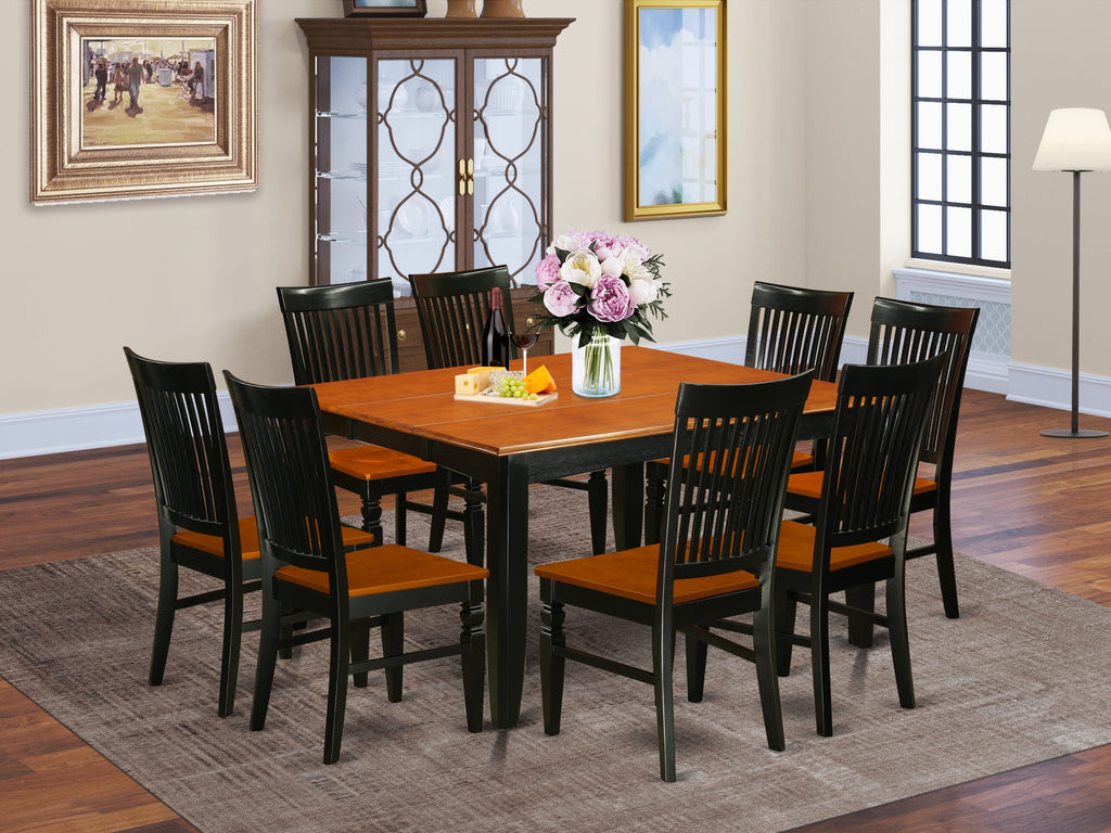 PFWE9-NW9-3 9-Piece Dine Set with Butterfly Leaf Table & 8 Wood Chairs, 54 Black & Cherry