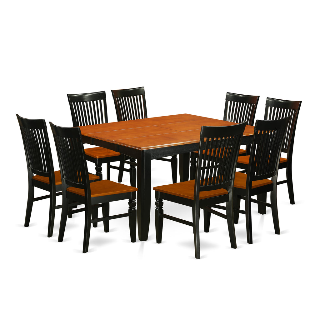 PFWE9-NW9-3 9-Piece Dine Set with Butterfly Leaf Table & 8 Wood Chairs, 54 Black & Cherry