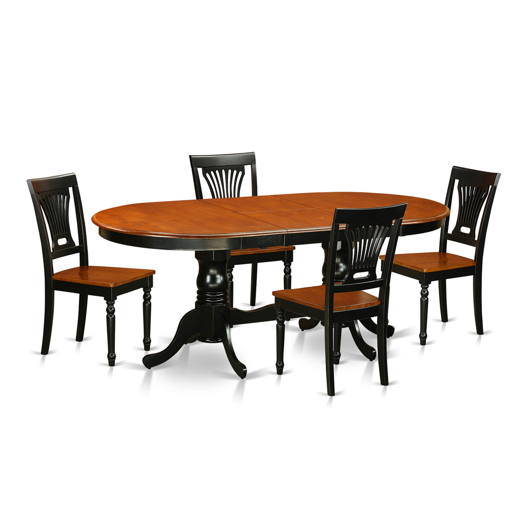 PLAI5-RBA-N Five Piece Dining Set Includes Oval Table and Four Cherry Black Chairs with Extendable Leaf