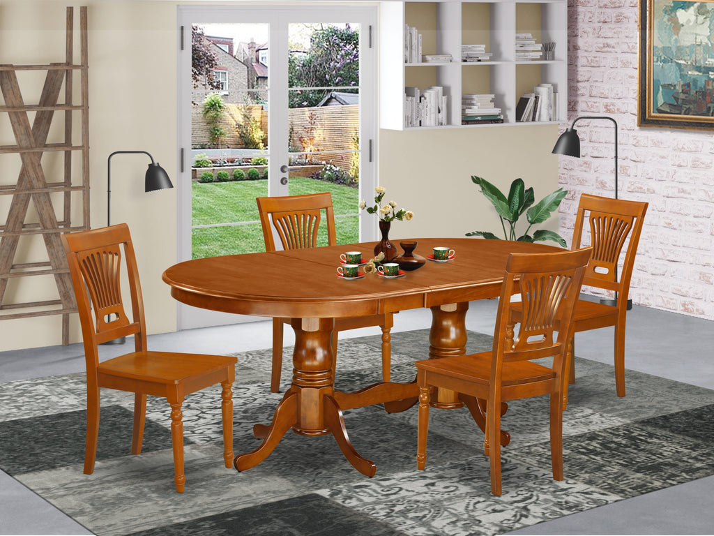 PLAI5-TL7-X 5 Piece Dining Set Featuring an Oval Table with Leaf and 4 Dining Chairs, 42x78 Inch Wood Finish