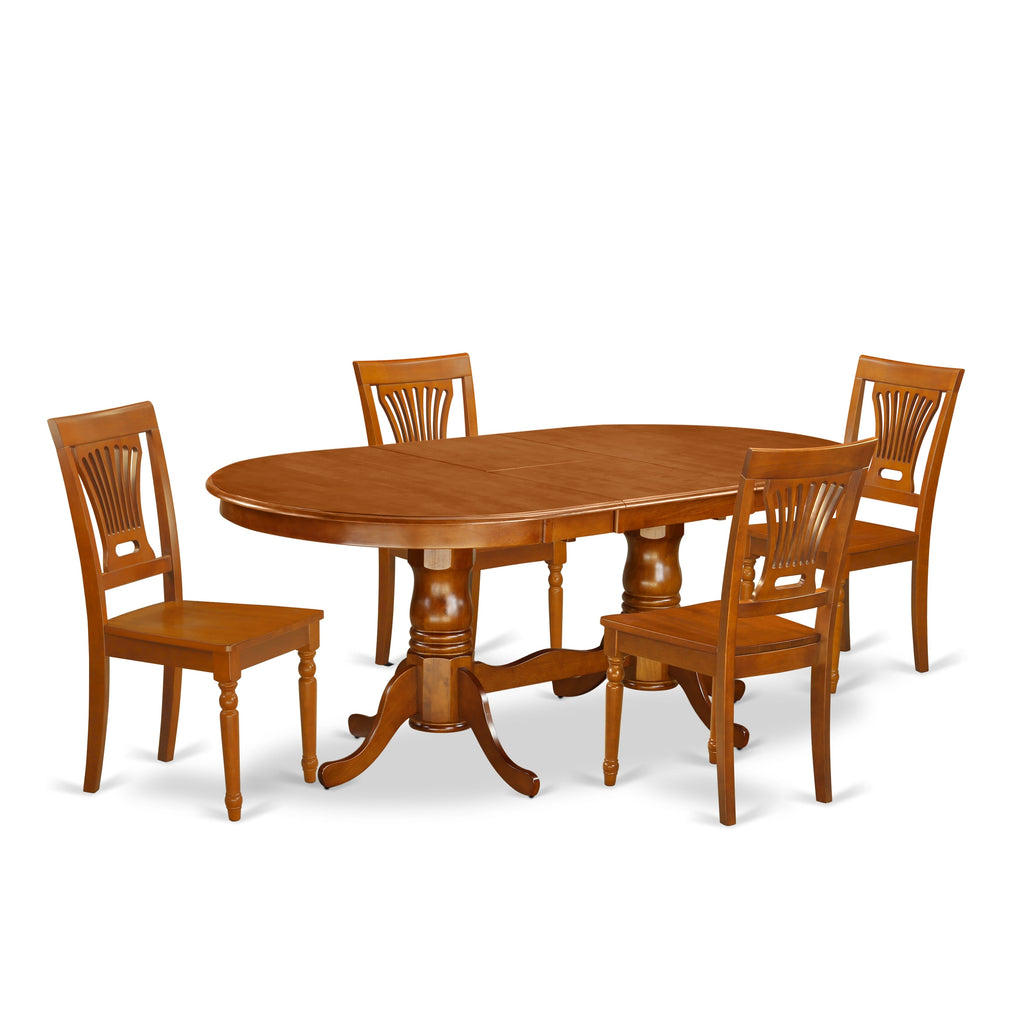 PLAI5-TL7-X 5 Piece Dining Set Featuring an Oval Table with Leaf and 4 Dining Chairs, 42x78 Inch Wood Finish