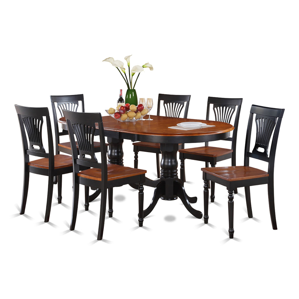 PLAI7-ZV8-8 Dining Ensemble 7-Piece Set with Oval Table, Leaf Extension & Six Chairs, Black & Cherry, 42x78