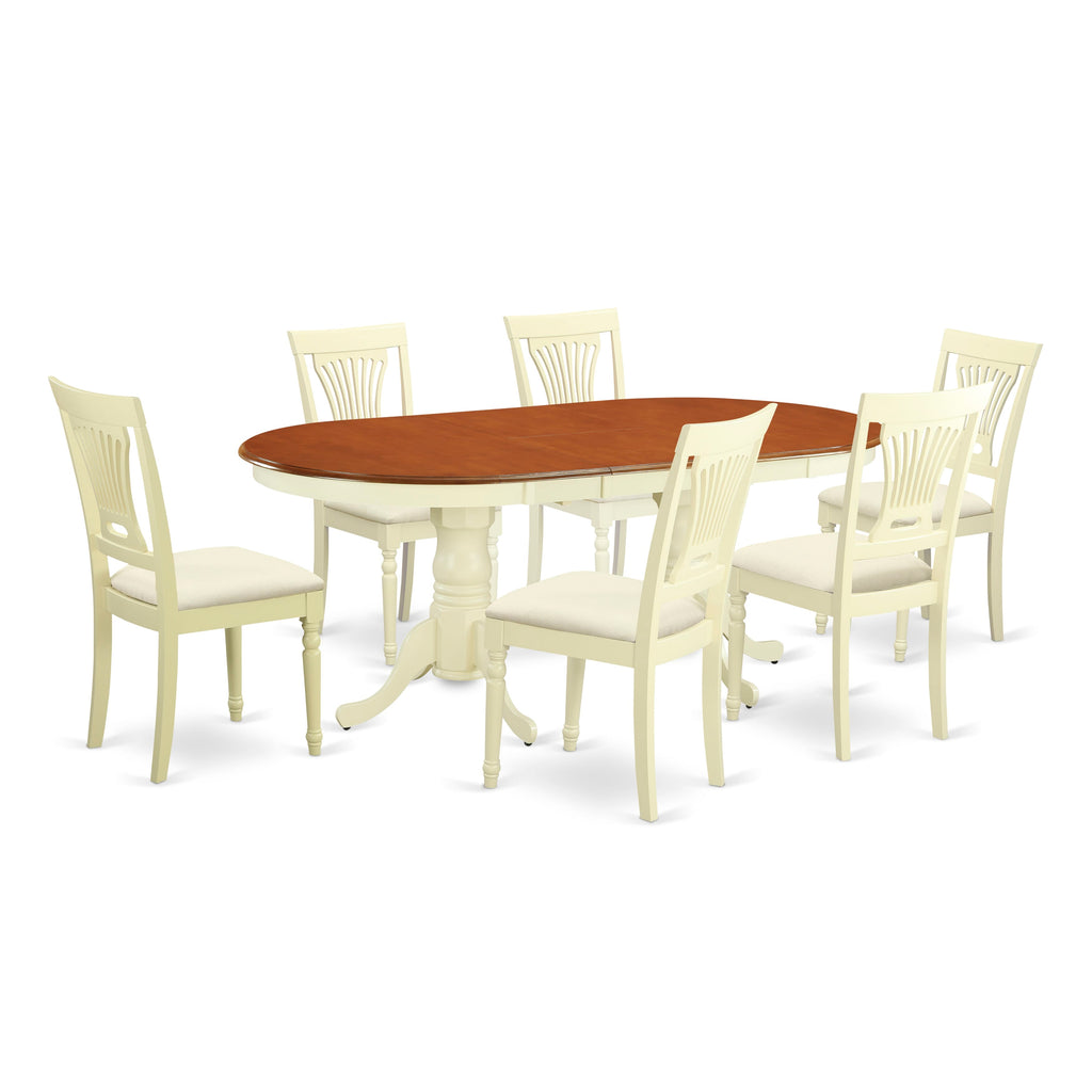 7-Piece Dining Set with Oval Extendable Table and 6 Fabric Chairs - Buttermilk Cherry,  PLAI7-G9W-Q