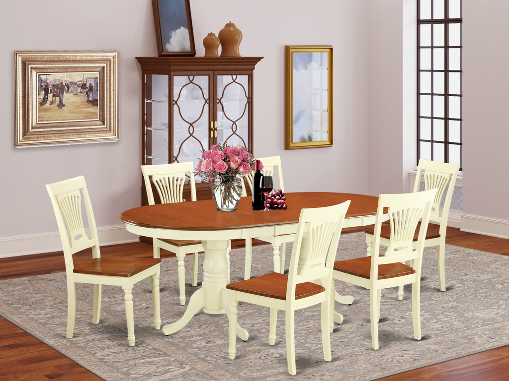 PLAI7-G9Q-3 Charming 7-Piece Dining Set with Elegant Oval Table and Six Stylish Chairs in Buttermilk & Cherry, 42x78 in.