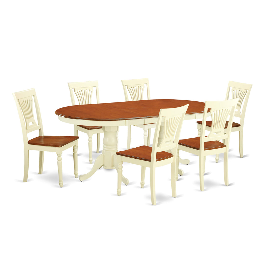 PLAI7-G9Q-3 Charming 7-Piece Dining Set with Elegant Oval Table and Six Stylish Chairs in Buttermilk & Cherry, 42x78 in.