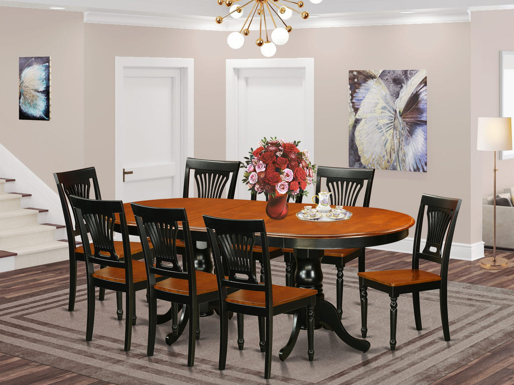 PLAI9-ZPN-K 9-Piece Dining Set with Expandable Oval Table and 8 Chairs in Black & Cherry Finish