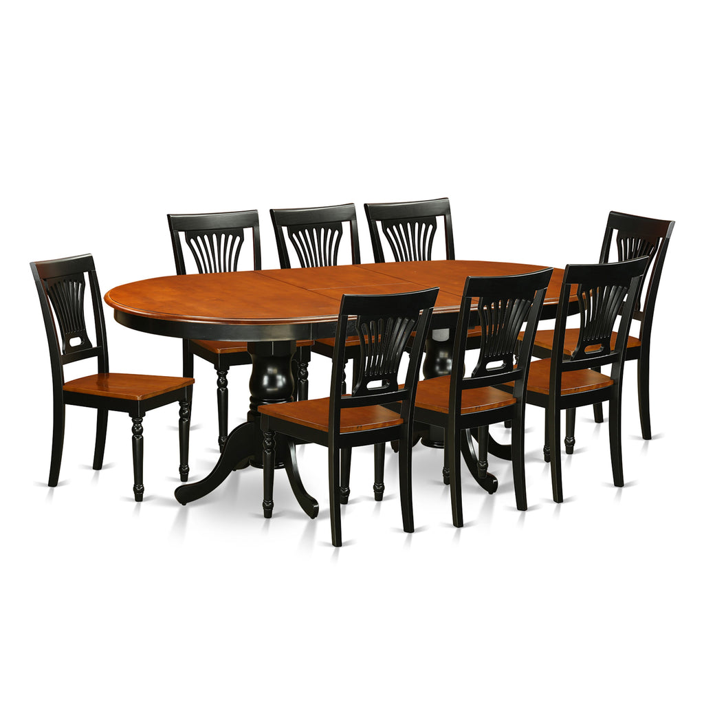 PLAI9-ZPN-K 9-Piece Dining Set with Expandable Oval Table and 8 Chairs in Black & Cherry Finish