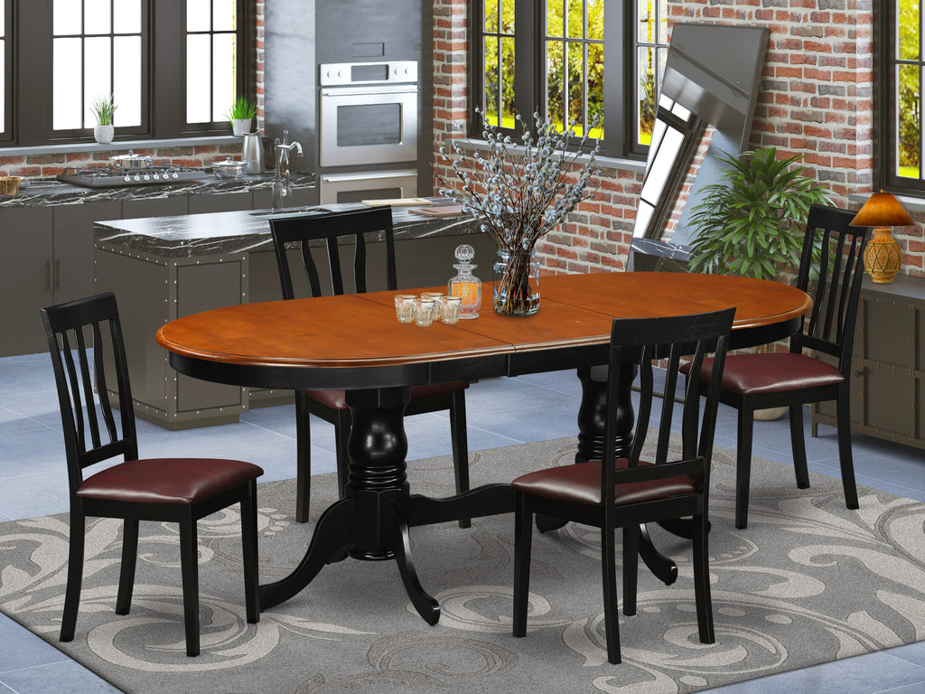 PLAN5-TLS-HM Elegant Oval Dining Table Set with Butterfly Leaf and 4 Faux Leather Chairs