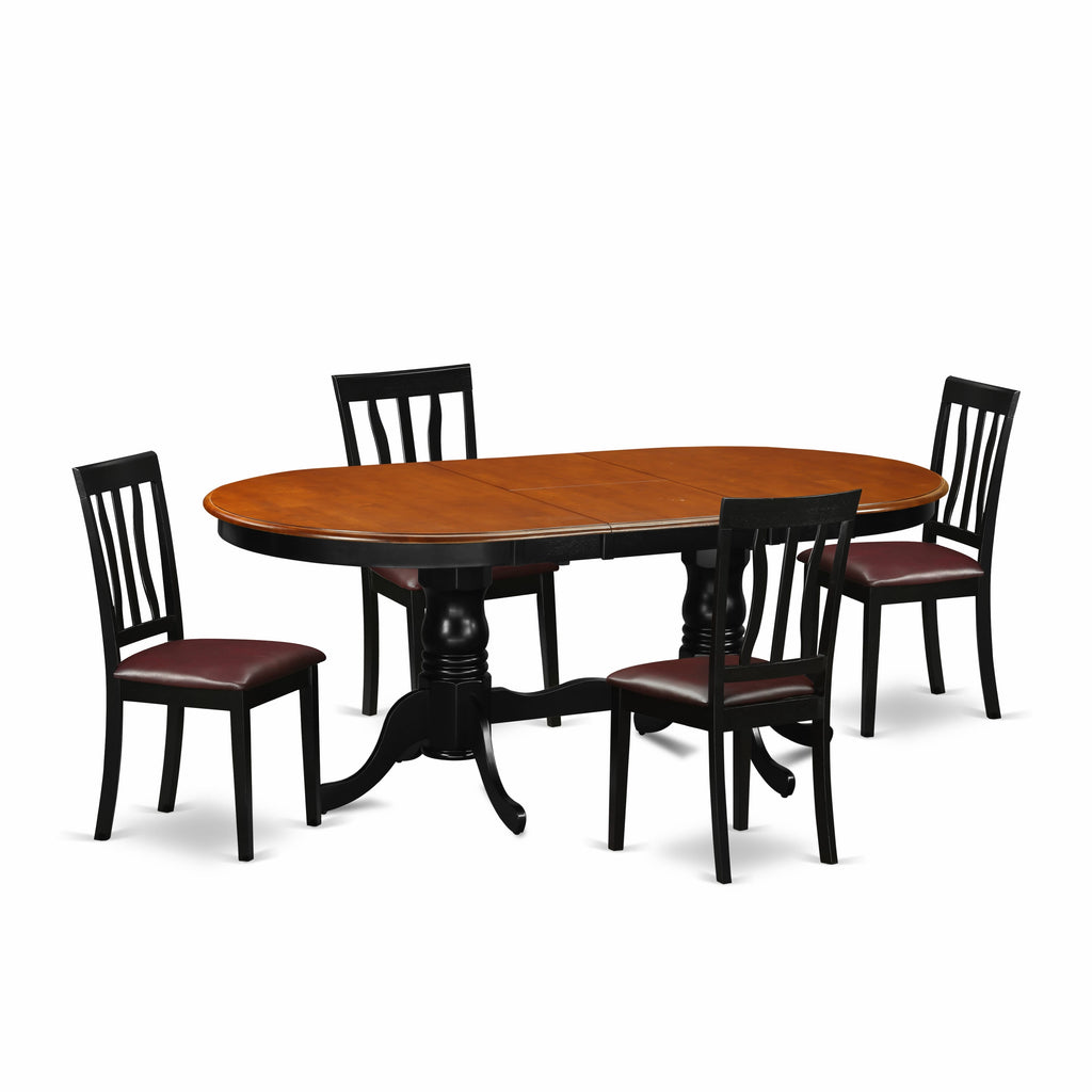 PLAN5-TLS-HM Elegant Oval Dining Table Set with Butterfly Leaf and 4 Faux Leather Chairs