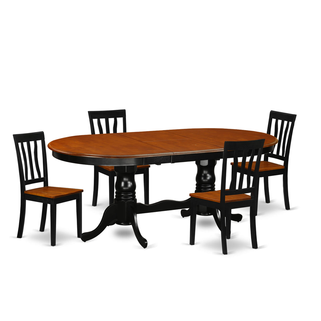 PLAN5-3FX-6 5-Piece Dining Ensemble Oval Table with Butterfly Leaf & 4 Chairs, Elegant Black & Cherry