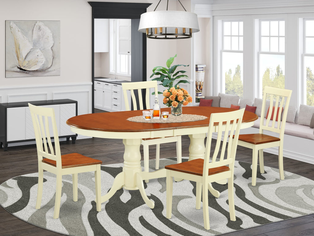 Chic Dining Experience PLAN5-PQ5-0 Oval Table Set with Butterfly Leaf & 4 Chairs, 42x78 Inch