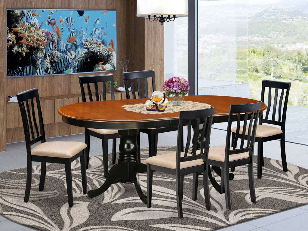 PLAN7-4CY-R Elegant 7-Piece Oval Dining Set with Butterfly Leaf & Upholstered Chairs, Black & Cherry, 42x78