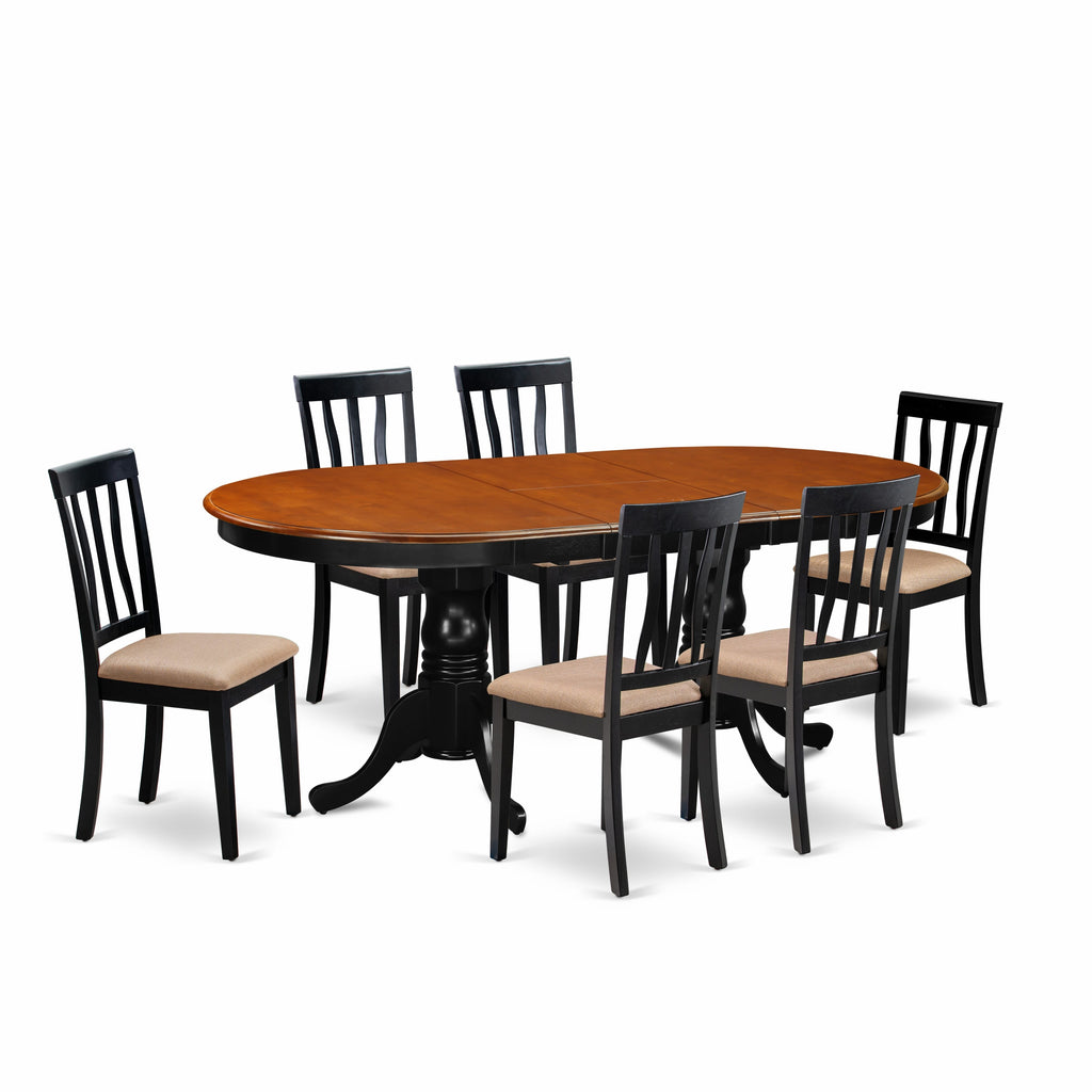 PLAN7-4CY-R Elegant 7-Piece Oval Dining Set with Butterfly Leaf & Upholstered Chairs, Black & Cherry, 42x78