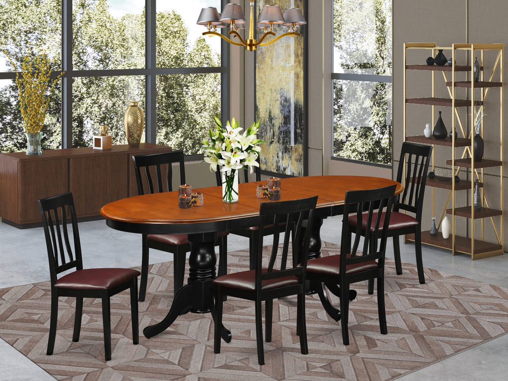 Dining Set PLAN7-MAT-CF - 7 Piece Room Ensemble with Oval Table, Butterfly Leaf & 6 Chic Chairs in Two-Tone