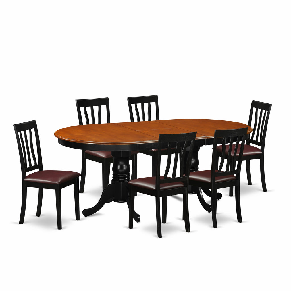 Dining Set PLAN7-MAT-CF - 7 Piece Room Ensemble with Oval Table, Butterfly Leaf & 6 Chic Chairs in Two-Tone