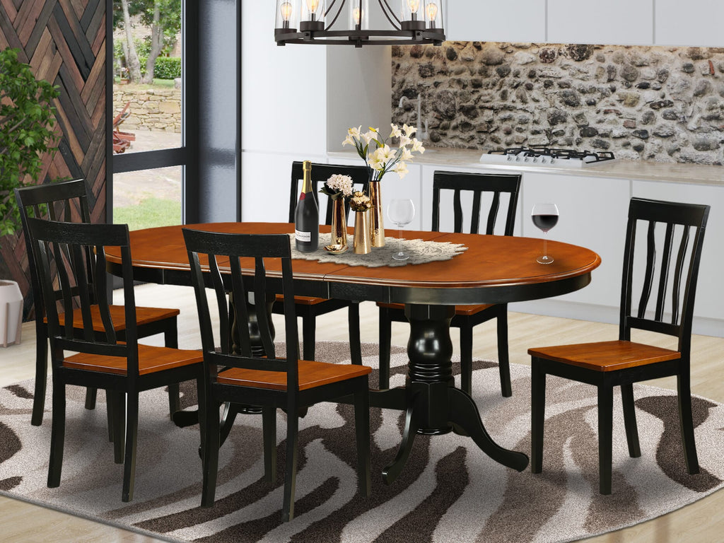 PLAN7-J57-S Elegant 7-Piece Dining Ensemble with Oval Table and 6 Chairs, Black & Cherry