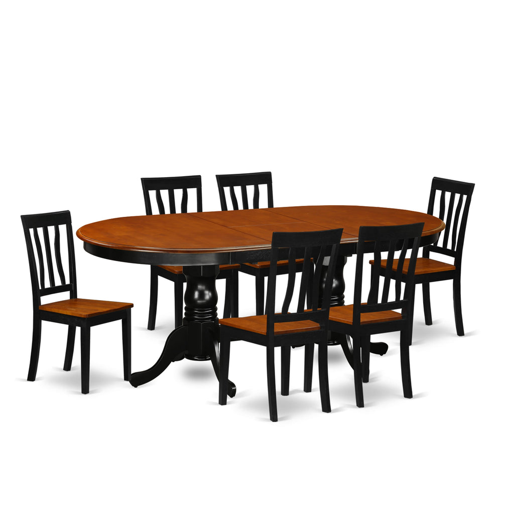 PLAN7-J57-S Elegant 7-Piece Dining Ensemble with Oval Table and 6 Chairs, Black & Cherry