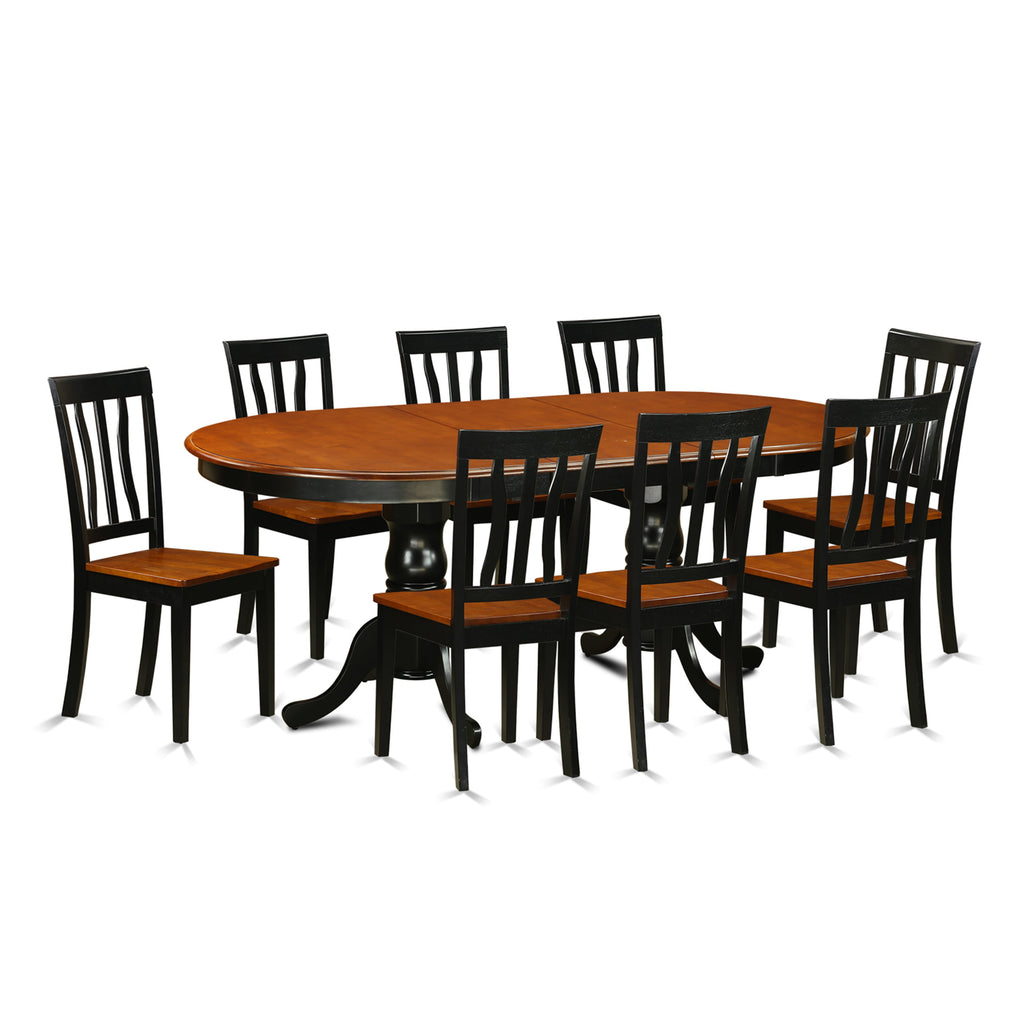 PLAN9-C6I-4 9-Piece Oval Dining Set with Butterfly Leaf Table & 8 Wooden Chairs, 42x78, Black/Cherry