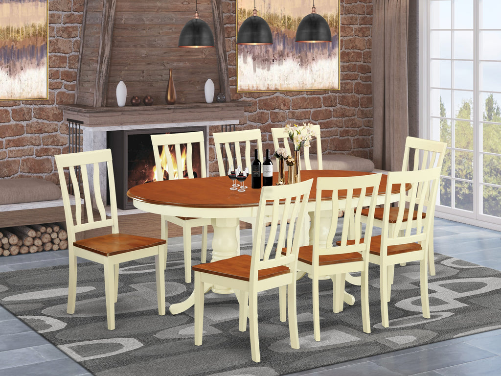 PLAN9-COZ-O Elegant 9-Piece Oval Dining Ensemble with Expandable Butterfly Table and 8 Chairs, Buttermilk and Cherry Finish, 42x78