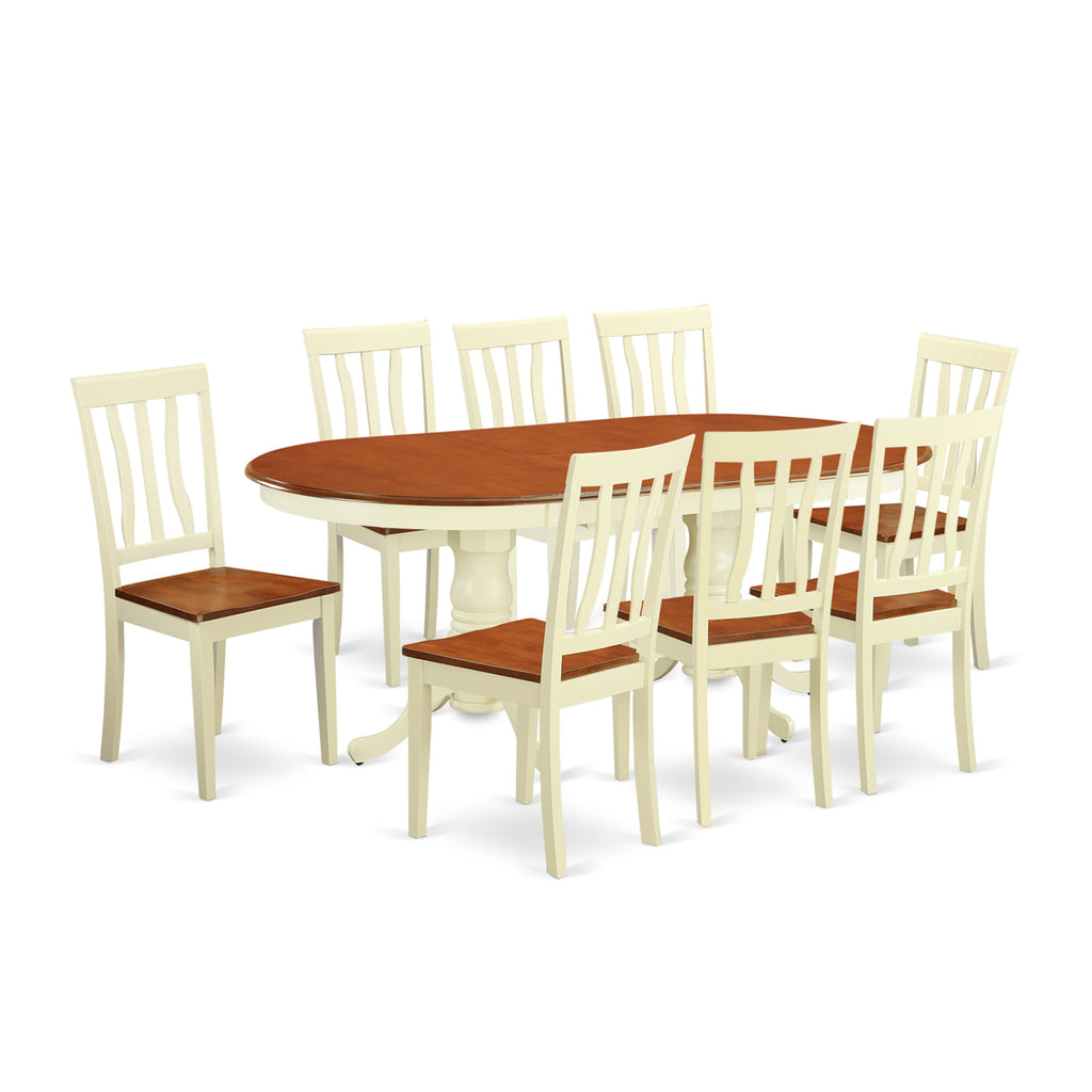 PLAN9-COZ-O Elegant 9-Piece Oval Dining Ensemble with Expandable Butterfly Table and 8 Chairs, Buttermilk and Cherry Finish, 42x78