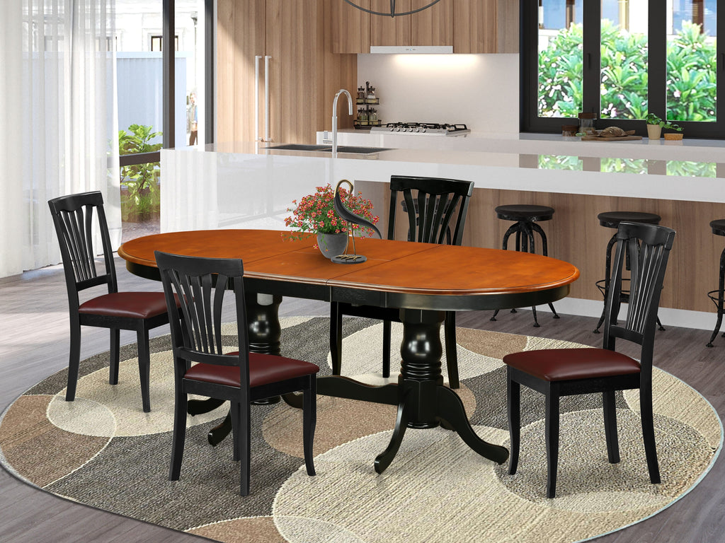 PLAV5-6Z7-WT Oval Table Set 5-Piece Dining Suite with Chairs, Leaf Extension & Faux Leather Finish, 42x78 Black Cherry