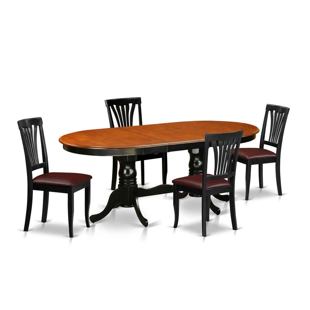PLAV5-6Z7-WT Oval Table Set 5-Piece Dining Suite with Chairs, Leaf Extension & Faux Leather Finish, 42x78 Black Cherry